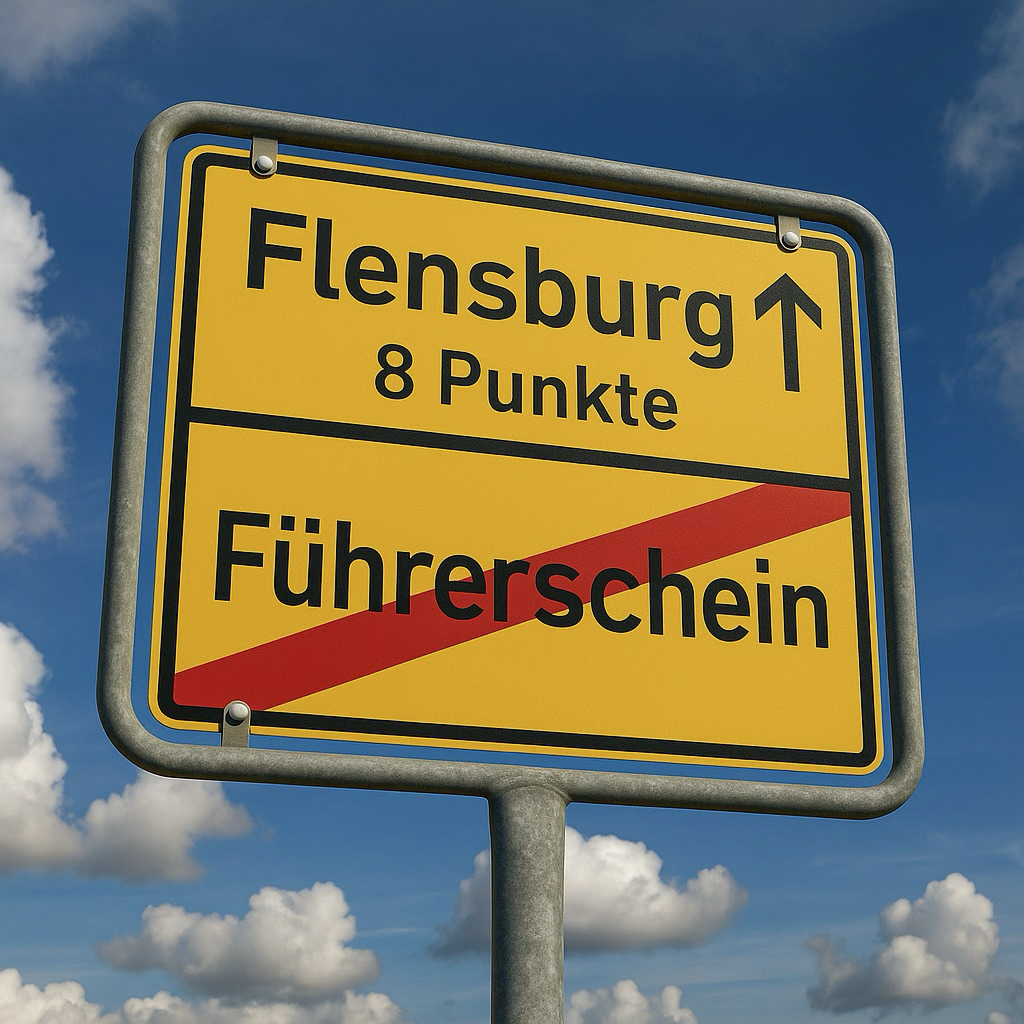 Symbolbild für Punkte in Flensburg – Verkehrsschild mit Hinweis auf 8 Punkte und Führerscheinentzug als Beispiel für MPU-Anordnung wegen zu vieler Verstöße.